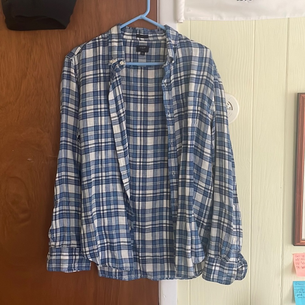 J Crew Slim Fit Large, Linen Plaid Shirt, never worn